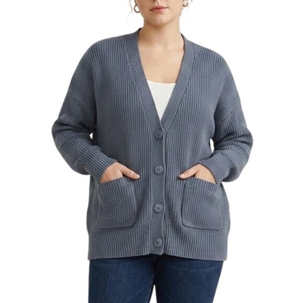 Abercrombie and Fitch Blue Gray Oversized Thick Rib Knit Cardigan Size Medium